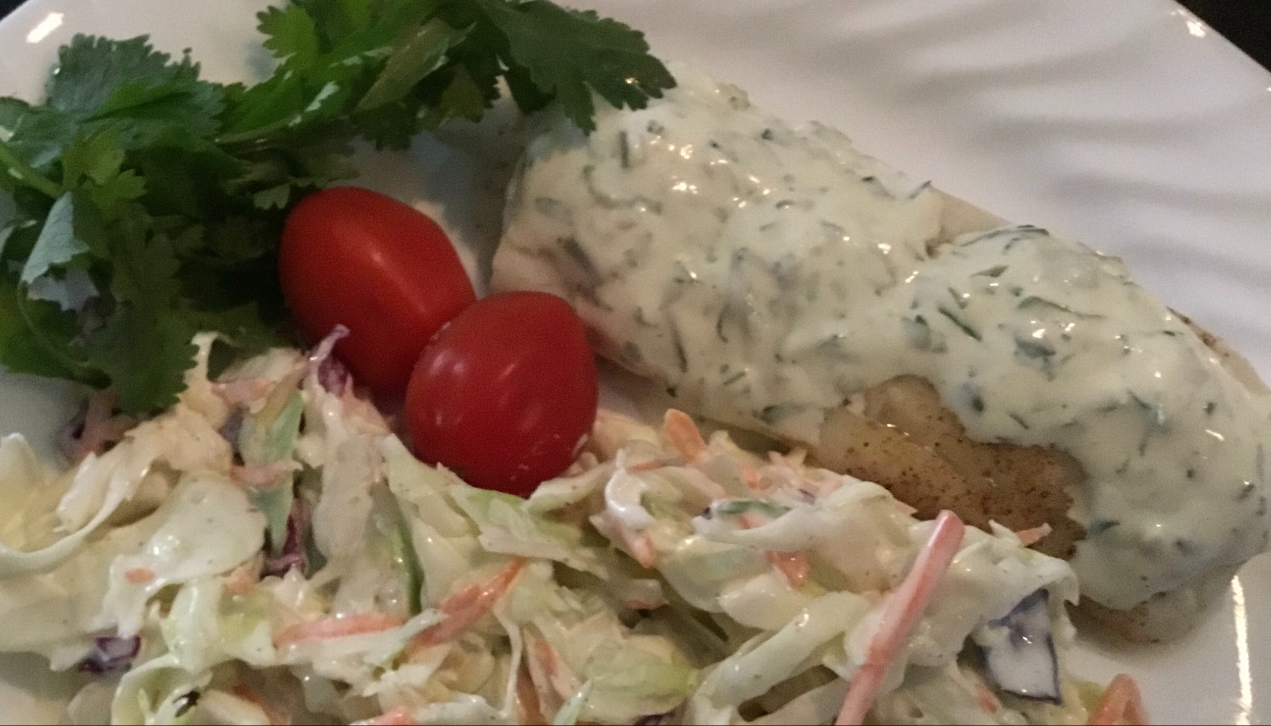 Steamed Whitefish with Creamy Cilantro Sauce